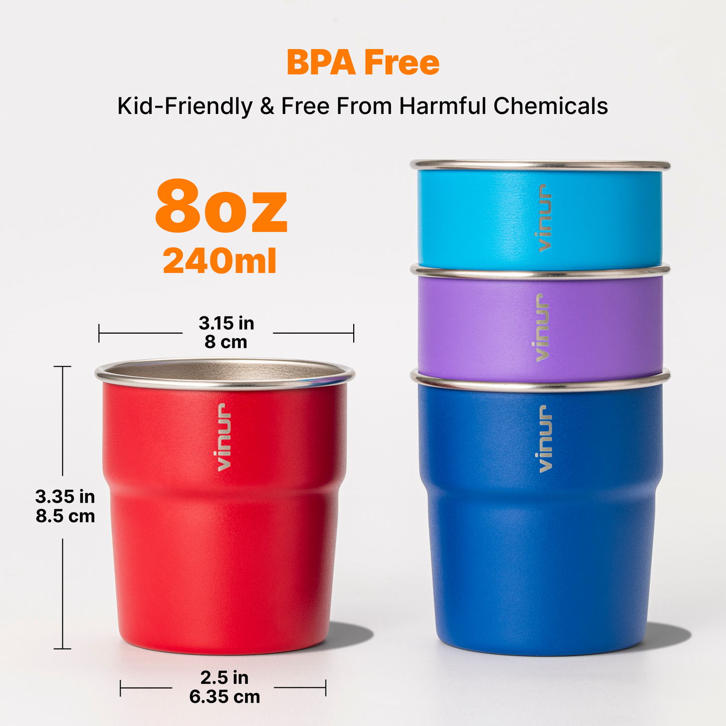 VINUR 4 Pack Stainless Steel Cups 8 oz